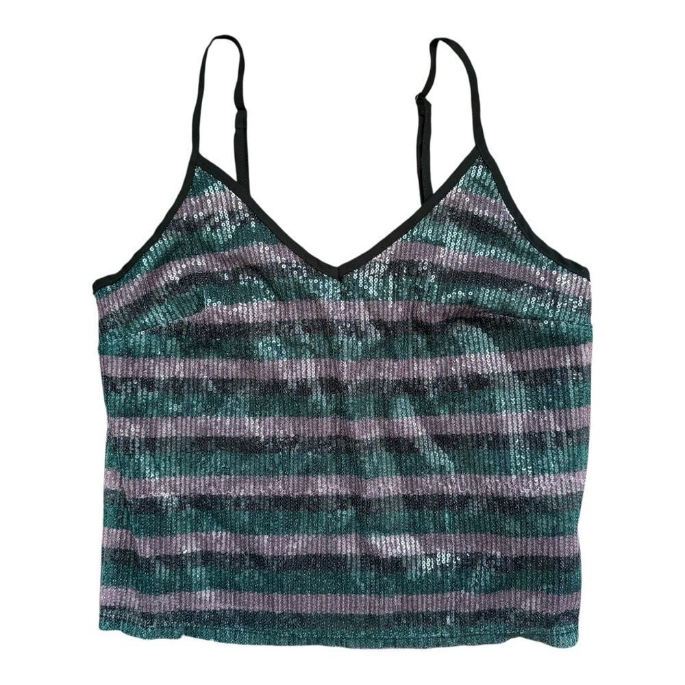 Wild Fable Sequin Striped Crop Tank Top XS Green Purple Black Y2K Cami